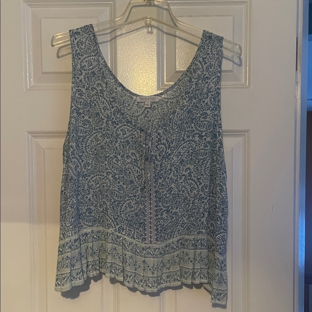 Patrons of Peace Teal and Cream Sleeveless Top